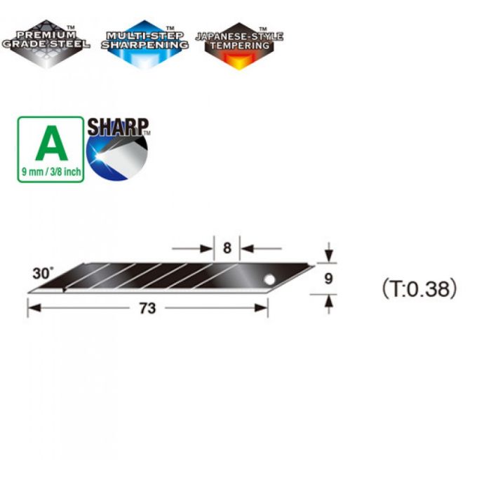 Леза сегментні 9мм TAJIMA Acute Angle Razar Black Blades CB39RB кут нахилу 30°, 10 шт.