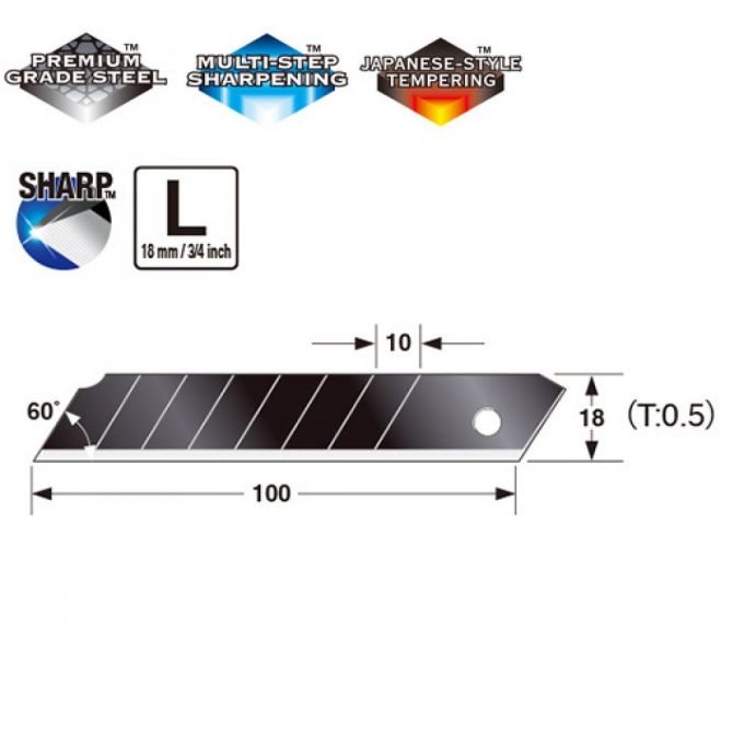Сегментні леза Premium 18мм TAJIMA DORA Razar Black Blades CB50RB, 10 шт.